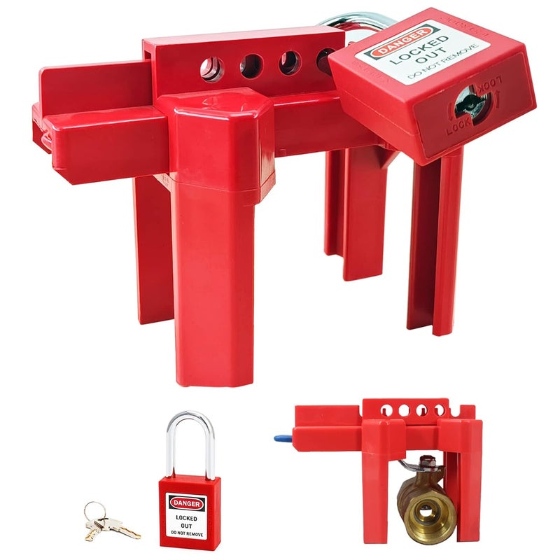 Young Dance Ball Valve Lockout, Adjustable Ball Valve Lockout Device, Small, for 1/2"-2-1/2" Outside Pipe Diameter, Red, Outdoor Water Spigot Lock Industrial Faucet Handle Locks Pipeline Valve Locking Device - Image 1